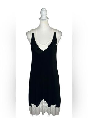Leo & Sage Classic Black White Midi Dress EUC Sleeveless Scoop Neck Sz S Mod